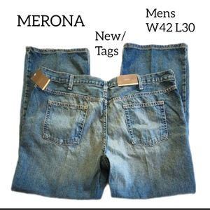 MERONA MENS JEANS SIZE W42 L30 WASHED BLUE DENIM NEW WITH TAGS